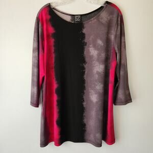 Clara Sun Woo Tunic Womens XL Black Gray Red Abstract Boho Whimsigoth Classic